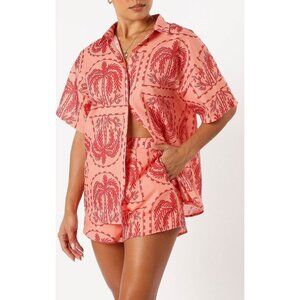 Petal & Pup Button-Up Shirt & Shorts Set Womens XS Peach Palms Taylor Cotton